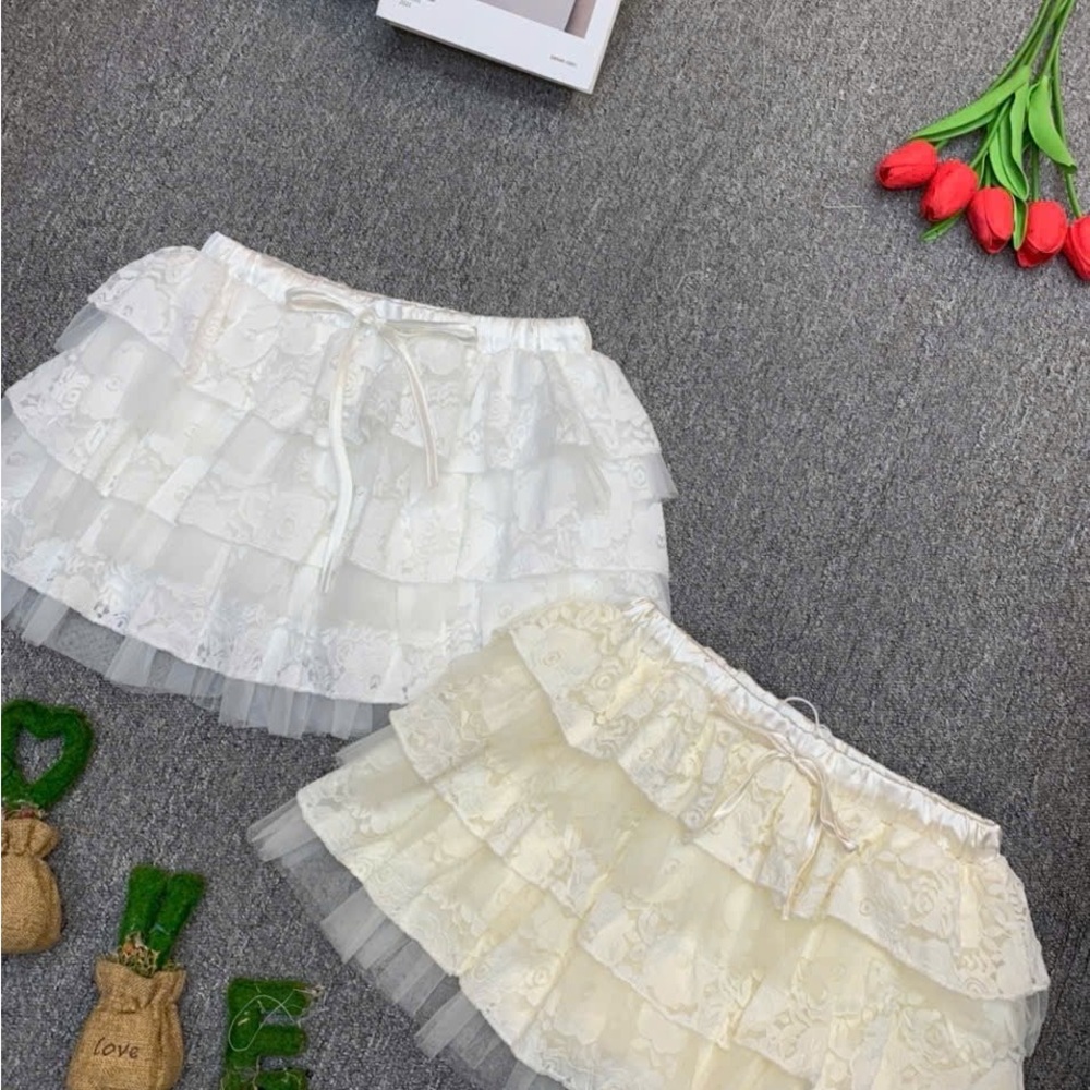White and Cream Lace Tiered Skirts